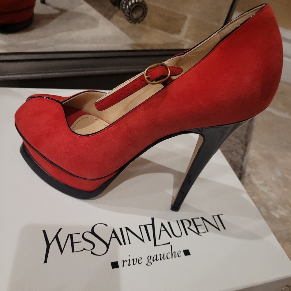 Yves Saint Laurent (YSL) Tribute Pump, Kid Suede Deep Red, Size 37, Wome… - Picture 10 of 17